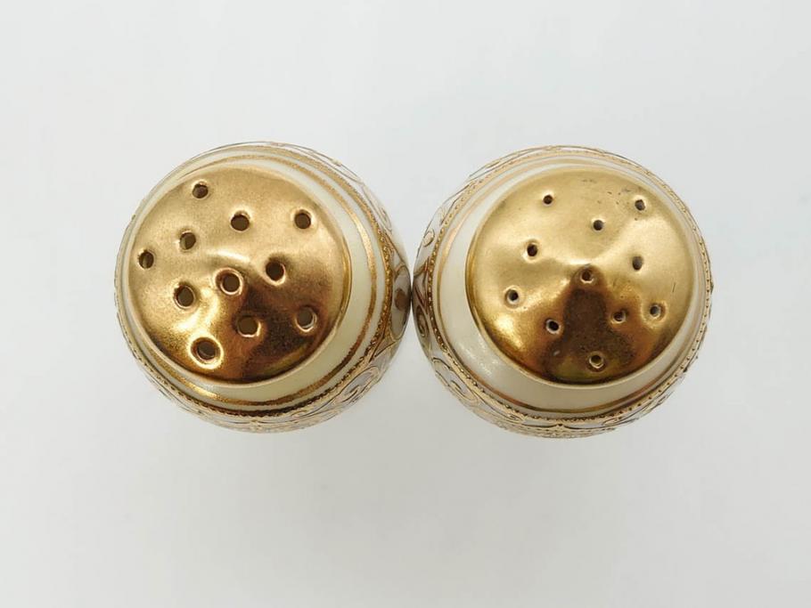 大正〜昭和初期　オールドノリタケ　NORITAKE　意匠登録　金彩　金盛　No.175　ハンドペイント　上品で華やかな佇まいのコーヒーポット・カップ&ソーサー・ソルト&ペッパーシェーカー・プレート2枚セット(デミタス、オーバル、深皿、C&S、洋食器)(R-083293)