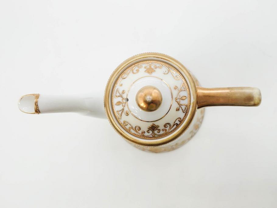 大正〜昭和初期　オールドノリタケ　NORITAKE　意匠登録　金彩　金盛　No.175　ハンドペイント　上品で華やかな佇まいのコーヒーポット・カップ&ソーサー・ソルト&ペッパーシェーカー・プレート2枚セット(デミタス、オーバル、深皿、C&S、洋食器)(R-083293)