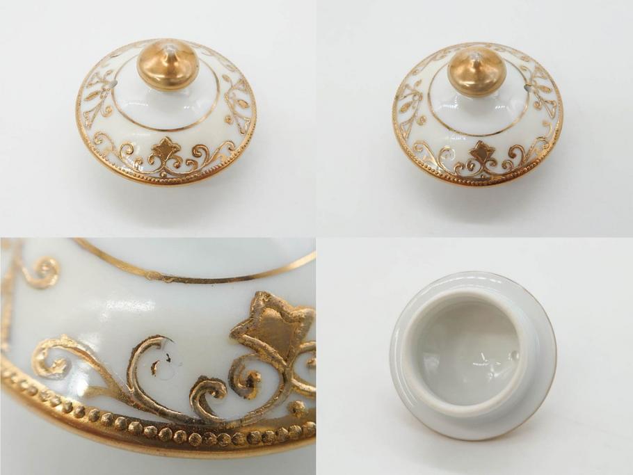 大正〜昭和初期　オールドノリタケ　NORITAKE　意匠登録　金彩　金盛　No.175　ハンドペイント　上品で華やかな佇まいのコーヒーポット・カップ&ソーサー・ソルト&ペッパーシェーカー・プレート2枚セット(デミタス、オーバル、深皿、C&S、洋食器)(R-083293)
