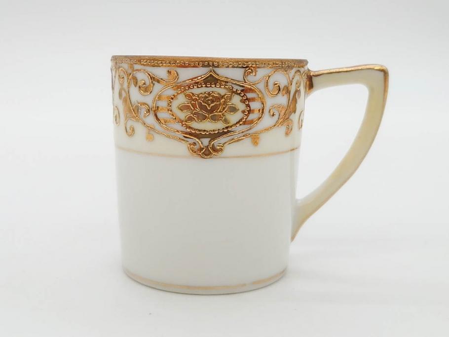 大正〜昭和初期　オールドノリタケ　NORITAKE　意匠登録　金彩　金盛　No.175　ハンドペイント　上品で華やかな佇まいのコーヒーポット・カップ&ソーサー・ソルト&ペッパーシェーカー・プレート2枚セット(デミタス、オーバル、深皿、C&S、洋食器)(R-083293)