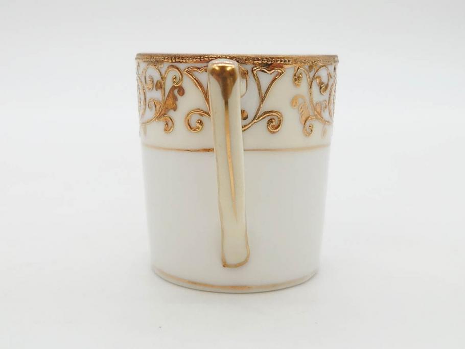 大正〜昭和初期　オールドノリタケ　NORITAKE　意匠登録　金彩　金盛　No.175　ハンドペイント　上品で華やかな佇まいのコーヒーポット・カップ&ソーサー・ソルト&ペッパーシェーカー・プレート2枚セット(デミタス、オーバル、深皿、C&S、洋食器)(R-083293)