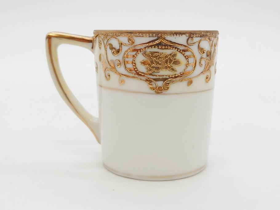 大正〜昭和初期　オールドノリタケ　NORITAKE　意匠登録　金彩　金盛　No.175　ハンドペイント　上品で華やかな佇まいのコーヒーポット・カップ&ソーサー・ソルト&ペッパーシェーカー・プレート2枚セット(デミタス、オーバル、深皿、C&S、洋食器)(R-083293)