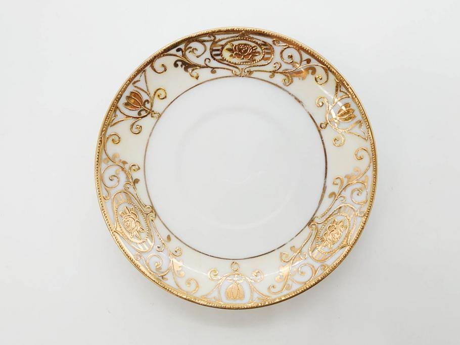 大正〜昭和初期　オールドノリタケ　NORITAKE　意匠登録　金彩　金盛　No.175　ハンドペイント　上品で華やかな佇まいのコーヒーポット・カップ&ソーサー・ソルト&ペッパーシェーカー・プレート2枚セット(デミタス、オーバル、深皿、C&S、洋食器)(R-083293)