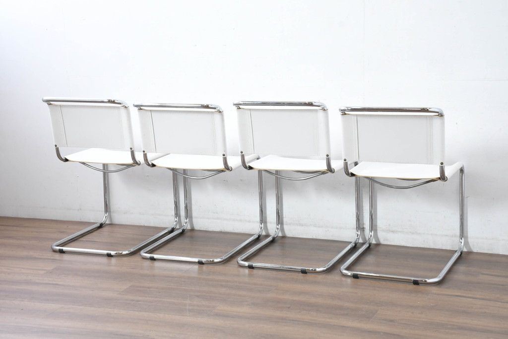 中古　美品　高級リプロダクト品　スティールライン(steelline)社製　マルト・スタムデザイン　S33　モダンで無駄のないフォルムが魅力のカンティレバーチェア4脚セット(本革チェア、ダイニングチェア、アームレスチェア、椅子、イス、バラ売り可能)(定価4脚で約42万円)(R-083393)