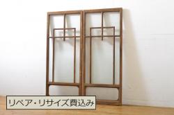 ペイント家具　モールガラス入り　モダンな引き戸(ガラス戸、窓)2枚セット(2)