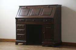 中古　希少　北海道民芸家具　重厚感たっぷりのクラシカルなライティングビューロー(デスク、在宅ワーク、両袖机)(R-056795)