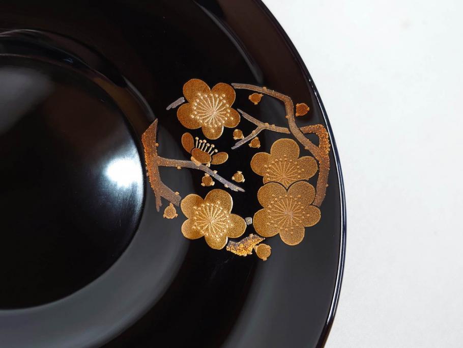 古今菁峰　輪島塗　蒔絵　五聖模様　花の丸　空間に優美な彩りを添える卓上膳・銘々皿・茶托 各5客セット(松、竹、梅、木製、漆器、漆芸、お膳、御膳、お盆、茶道具、菓子器、小皿、和食器、和皿、草花、共箱付)(R-083557)