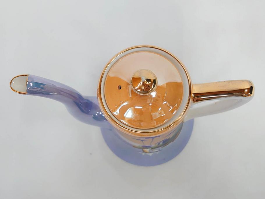 明治〜大正期　オールドノリタケ　NORITAKE　ラスター彩　金彩　コーヒーポット　デミタスカップ&ソーサー　異国情緒あふれるデザインが優雅なひとときを演出するコーヒーセット(風景、舟、船、マルキ印、オレンジ、C&S、洋食器)(R-083295)