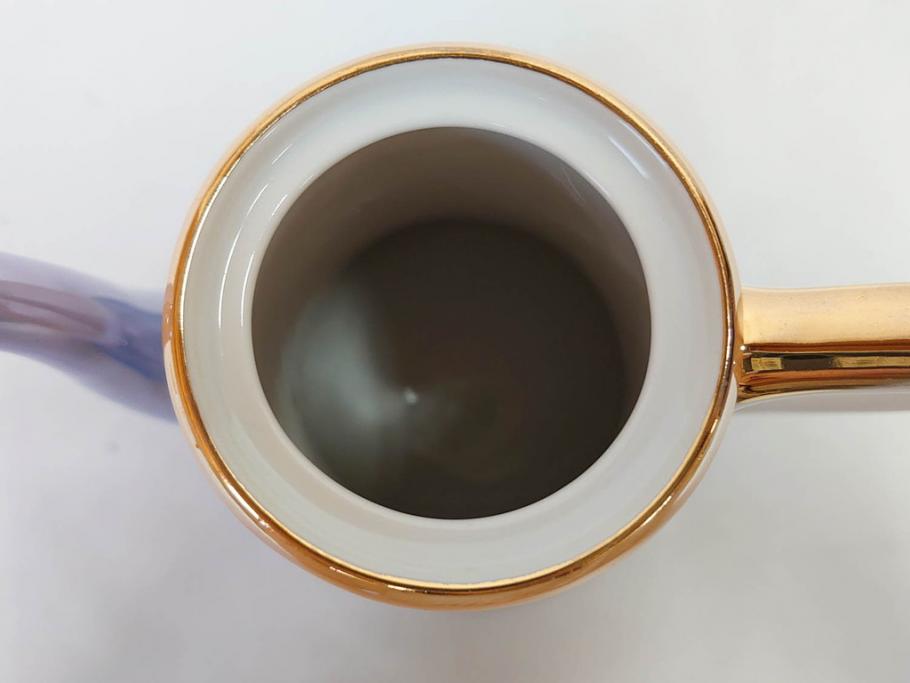 明治〜大正期　オールドノリタケ　NORITAKE　ラスター彩　金彩　コーヒーポット　デミタスカップ&ソーサー　異国情緒あふれるデザインが優雅なひとときを演出するコーヒーセット(風景、舟、船、マルキ印、オレンジ、C&S、洋食器)(R-083295)
