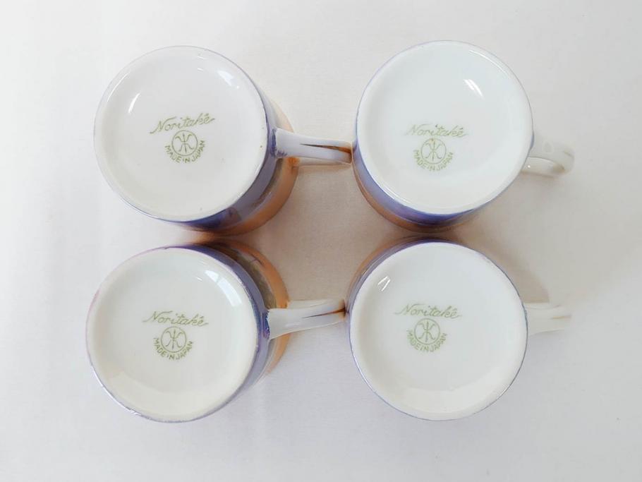 明治〜大正期　オールドノリタケ　NORITAKE　ラスター彩　金彩　コーヒーポット　デミタスカップ&ソーサー　異国情緒あふれるデザインが優雅なひとときを演出するコーヒーセット(風景、舟、船、マルキ印、オレンジ、C&S、洋食器)(R-083295)