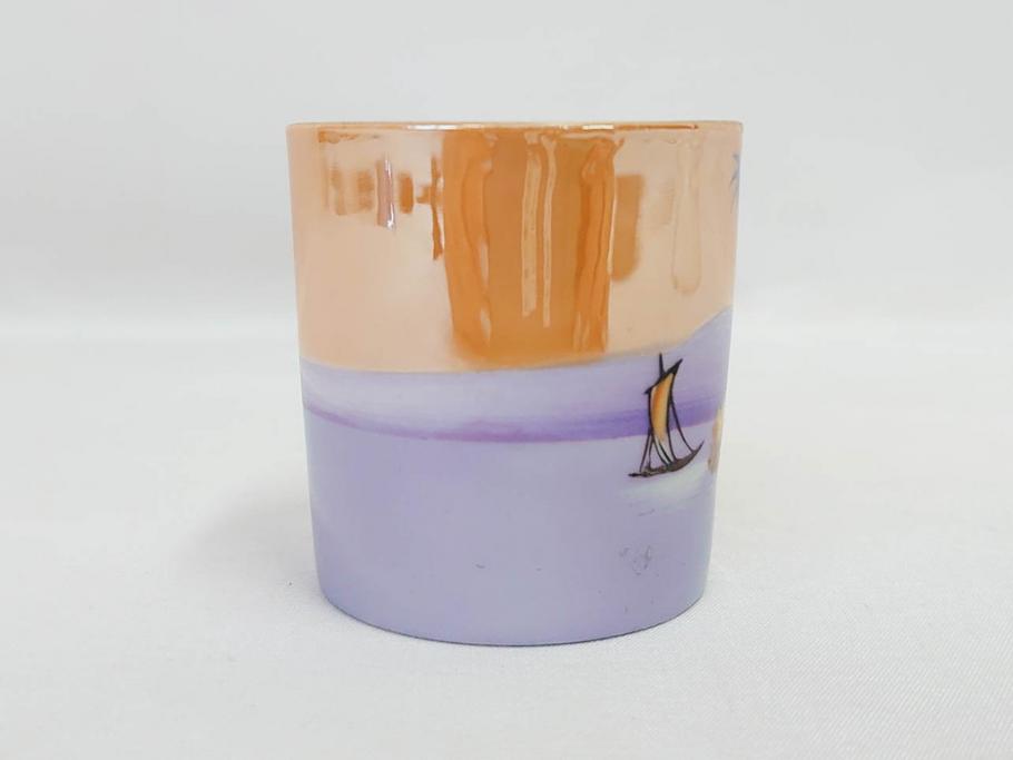 明治〜大正期　オールドノリタケ　NORITAKE　ラスター彩　金彩　コーヒーポット　デミタスカップ&ソーサー　異国情緒あふれるデザインが優雅なひとときを演出するコーヒーセット(風景、舟、船、マルキ印、オレンジ、C&S、洋食器)(R-083295)