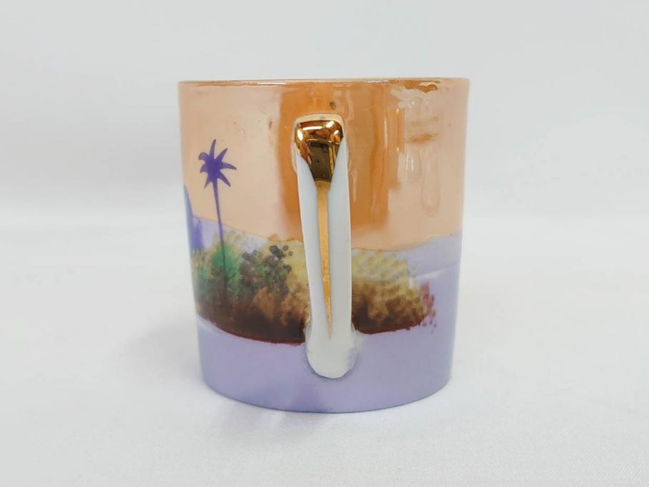 明治〜大正期　オールドノリタケ　NORITAKE　ラスター彩　金彩　コーヒーポット　デミタスカップ&ソーサー　異国情緒あふれるデザインが優雅なひとときを演出するコーヒーセット(風景、舟、船、マルキ印、オレンジ、C&S、洋食器)(R-083295)