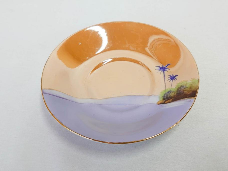 明治〜大正期　オールドノリタケ　NORITAKE　ラスター彩　金彩　コーヒーポット　デミタスカップ&ソーサー　異国情緒あふれるデザインが優雅なひとときを演出するコーヒーセット(風景、舟、船、マルキ印、オレンジ、C&S、洋食器)(R-083295)