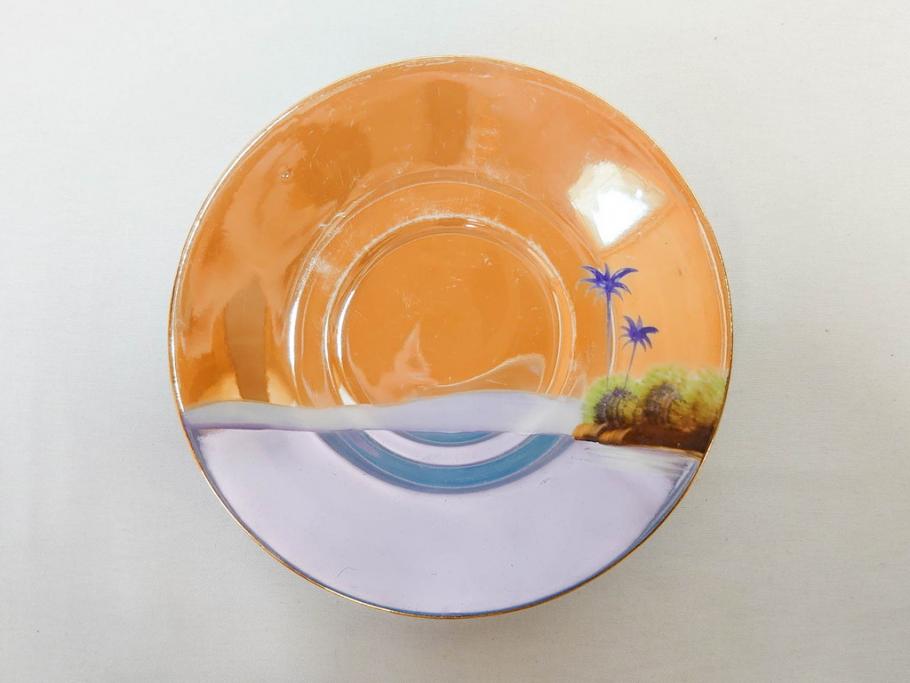 明治〜大正期　オールドノリタケ　NORITAKE　ラスター彩　金彩　コーヒーポット　デミタスカップ&ソーサー　異国情緒あふれるデザインが優雅なひとときを演出するコーヒーセット(風景、舟、船、マルキ印、オレンジ、C&S、洋食器)(R-083295)