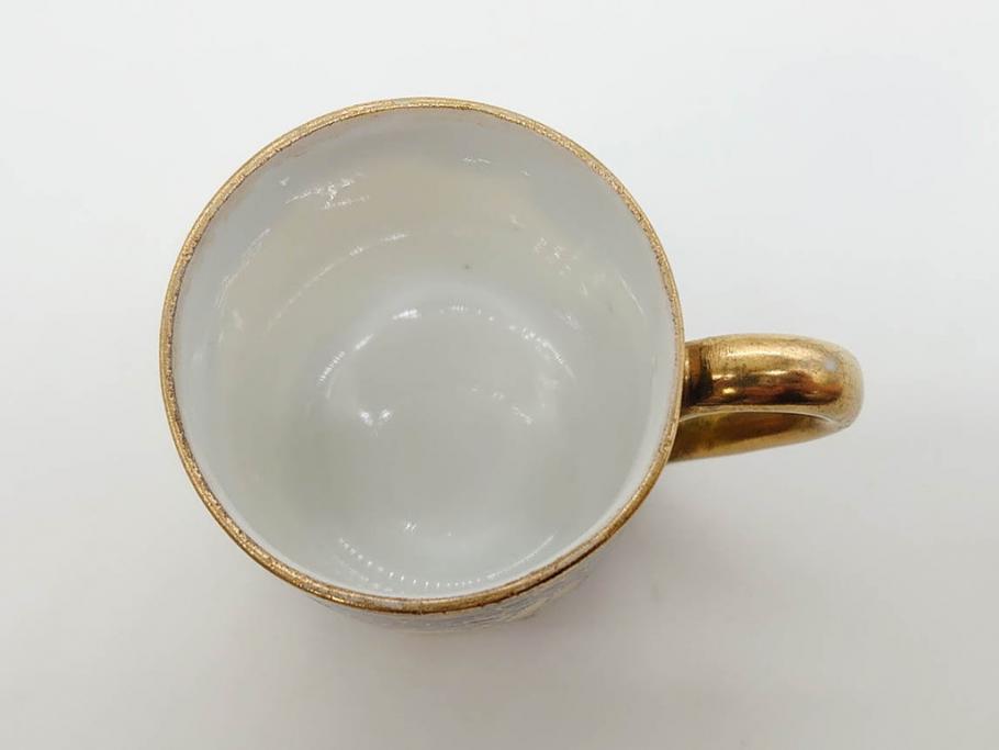 明治～大正期　オールドノリタケ　NORITAKE　ラスター彩　金彩　金盛　花　手仕事の美しさが凝縮されたカップ&ソーサー4客セット(マルキ印、フラワー、オレンジ、風景、ハンドペイント、C&S、洋食器)(R-083296)