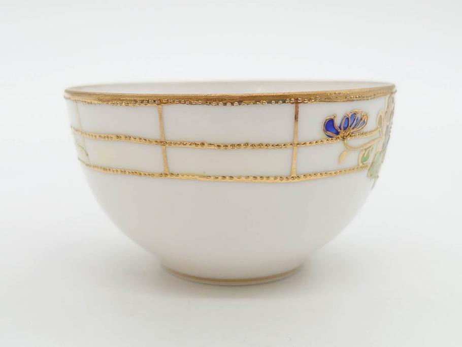 明治～大正期　オールドノリタケ　NORITAKE　ラスター彩　金彩　金盛　花　手仕事の美しさが凝縮されたカップ&ソーサー4客セット(マルキ印、フラワー、オレンジ、風景、ハンドペイント、C&S、洋食器)(R-083296)