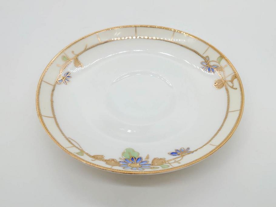 明治～大正期　オールドノリタケ　NORITAKE　ラスター彩　金彩　金盛　花　手仕事の美しさが凝縮されたカップ&ソーサー4客セット(マルキ印、フラワー、オレンジ、風景、ハンドペイント、C&S、洋食器)(R-083296)
