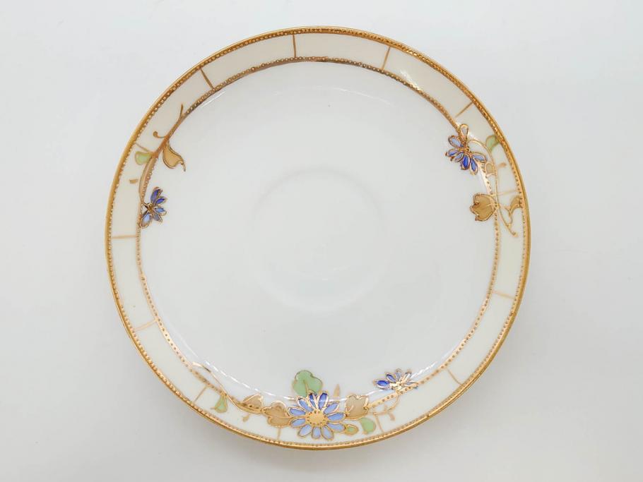 明治～大正期　オールドノリタケ　NORITAKE　ラスター彩　金彩　金盛　花　手仕事の美しさが凝縮されたカップ&ソーサー4客セット(マルキ印、フラワー、オレンジ、風景、ハンドペイント、C&S、洋食器)(R-083296)