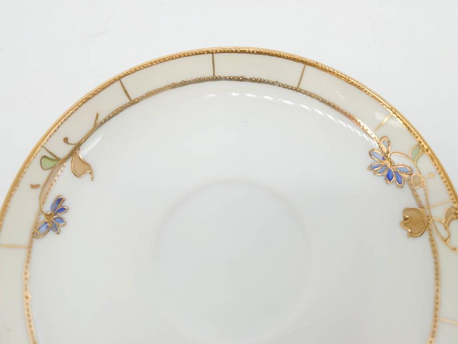 明治～大正期　オールドノリタケ　NORITAKE　ラスター彩　金彩　金盛　花　手仕事の美しさが凝縮されたカップ&ソーサー4客セット(マルキ印、フラワー、オレンジ、風景、ハンドペイント、C&S、洋食器)(R-083296)