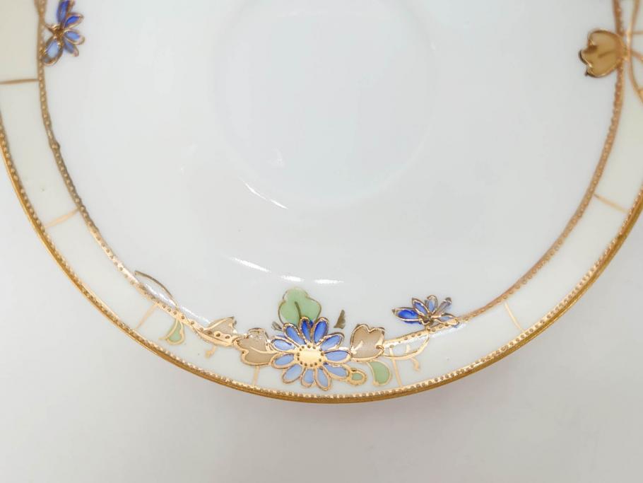 明治～大正期　オールドノリタケ　NORITAKE　ラスター彩　金彩　金盛　花　手仕事の美しさが凝縮されたカップ&ソーサー4客セット(マルキ印、フラワー、オレンジ、風景、ハンドペイント、C&S、洋食器)(R-083296)