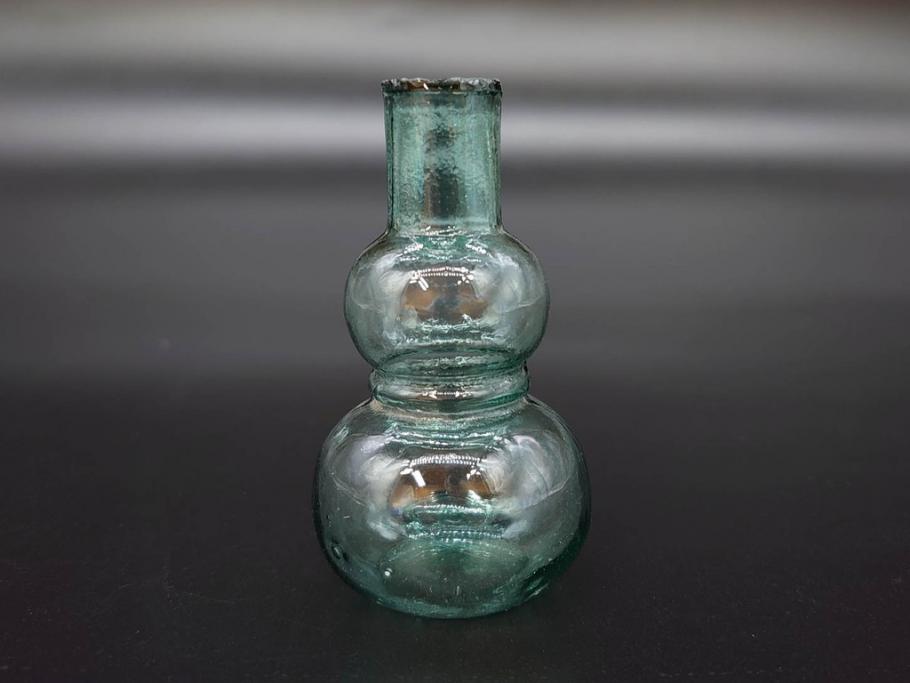 戦前　当時物　瓢箪型　気泡や絶妙なフォルムが味わいのあるニッキ水瓶5個セット(豆ガラス、ちびニッキ水、ガラス容器、駄菓子屋ビン、ペロペロ、レトロガラス、一輪挿し、ひょうたん)(R-077058)