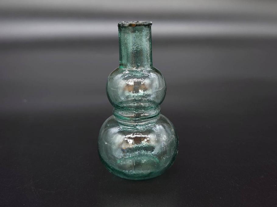 戦前　当時物　瓢箪型　気泡や絶妙なフォルムが味わいのあるニッキ水瓶5個セット(豆ガラス、ちびニッキ水、ガラス容器、駄菓子屋ビン、ペロペロ、レトロガラス、一輪挿し、ひょうたん)(R-077058)