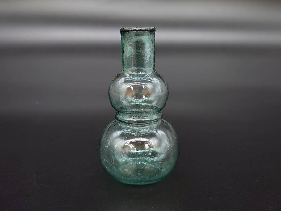 戦前　当時物　瓢箪型　気泡や絶妙なフォルムが味わいのあるニッキ水瓶5個セット(豆ガラス、ちびニッキ水、ガラス容器、駄菓子屋ビン、ペロペロ、レトロガラス、一輪挿し、ひょうたん)(R-077058)