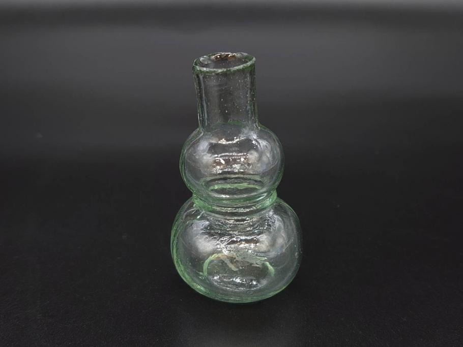 戦前　当時物　瓢箪型　気泡や絶妙なフォルムが味わいのあるニッキ水瓶5個セット(豆ガラス、ちびニッキ水、ガラス容器、駄菓子屋ビン、ペロペロ、レトロガラス、一輪挿し、ひょうたん)(R-077058)