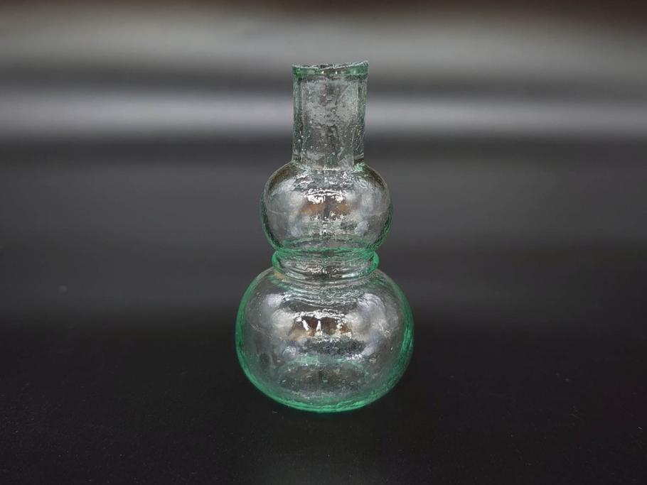 戦前　当時物　瓢箪型　気泡や絶妙なフォルムが味わいのあるニッキ水瓶5個セット(豆ガラス、ちびニッキ水、ガラス容器、駄菓子屋ビン、ペロペロ、レトロガラス、一輪挿し、ひょうたん)(R-077058)