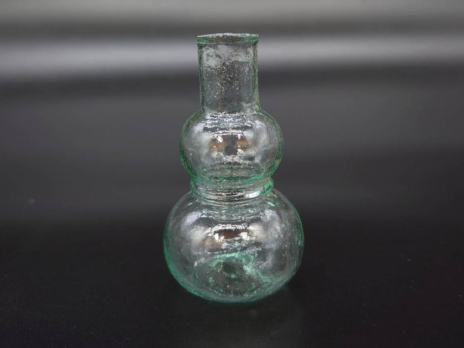 戦前　当時物　瓢箪型　気泡や絶妙なフォルムが味わいのあるニッキ水瓶5個セット(豆ガラス、ちびニッキ水、ガラス容器、駄菓子屋ビン、ペロペロ、レトロガラス、一輪挿し、ひょうたん)(R-077058)