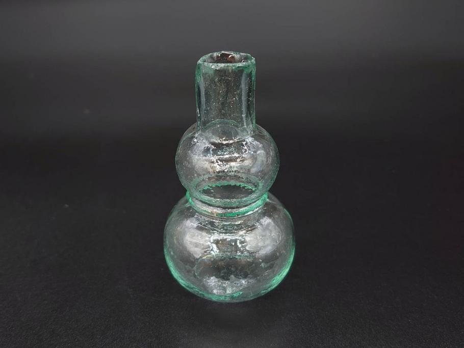 戦前　当時物　瓢箪型　気泡や絶妙なフォルムが味わいのあるニッキ水瓶5個セット(豆ガラス、ちびニッキ水、ガラス容器、駄菓子屋ビン、ペロペロ、レトロガラス、一輪挿し、ひょうたん)(R-077058)