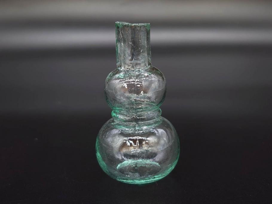 戦前　当時物　瓢箪型　気泡や絶妙なフォルムが味わいのあるニッキ水瓶5個セット(豆ガラス、ちびニッキ水、ガラス容器、駄菓子屋ビン、ペロペロ、レトロガラス、一輪挿し、ひょうたん)(R-077058)