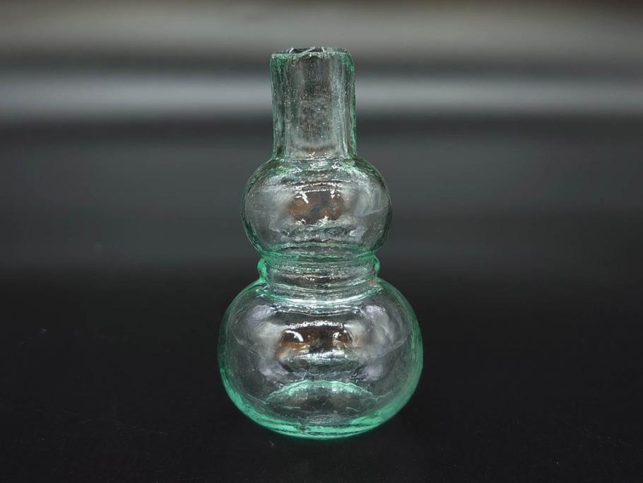 戦前　当時物　瓢箪型　気泡や絶妙なフォルムが味わいのあるニッキ水瓶5個セット(豆ガラス、ちびニッキ水、ガラス容器、駄菓子屋ビン、ペロペロ、レトロガラス、一輪挿し、ひょうたん)(R-077058)