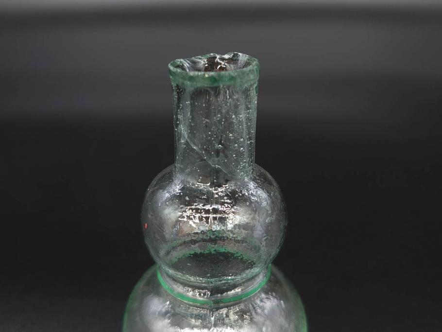 戦前　当時物　瓢箪型　気泡や絶妙なフォルムが味わいのあるニッキ水瓶5個セット(豆ガラス、ちびニッキ水、ガラス容器、駄菓子屋ビン、ペロペロ、レトロガラス、一輪挿し、ひょうたん)(R-077058)