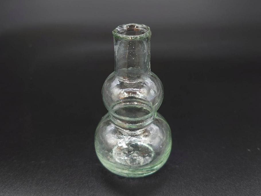 戦前　当時物　瓢箪型　気泡や絶妙なフォルムが味わいのあるニッキ水瓶5個セット(豆ガラス、ちびニッキ水、ガラス容器、駄菓子屋ビン、ペロペロ、レトロガラス、一輪挿し、ひょうたん)(R-077059)