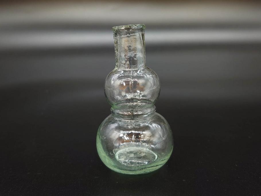 戦前　当時物　瓢箪型　気泡や絶妙なフォルムが味わいのあるニッキ水瓶5個セット(豆ガラス、ちびニッキ水、ガラス容器、駄菓子屋ビン、ペロペロ、レトロガラス、一輪挿し、ひょうたん)(R-077059)