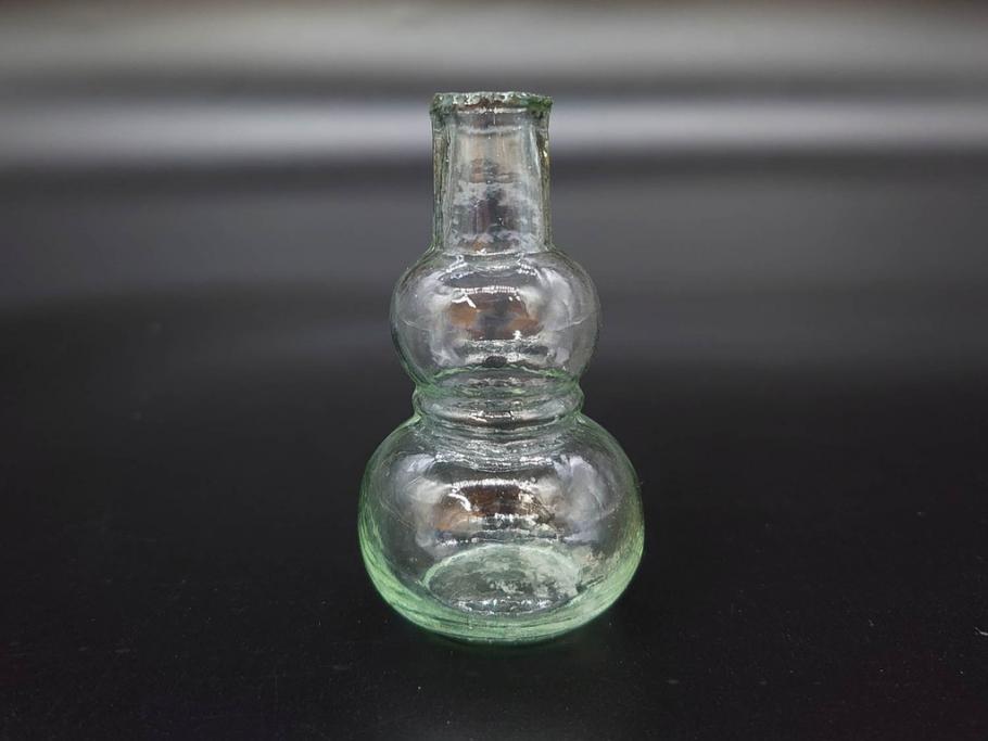 戦前　当時物　瓢箪型　気泡や絶妙なフォルムが味わいのあるニッキ水瓶5個セット(豆ガラス、ちびニッキ水、ガラス容器、駄菓子屋ビン、ペロペロ、レトロガラス、一輪挿し、ひょうたん)(R-077059)