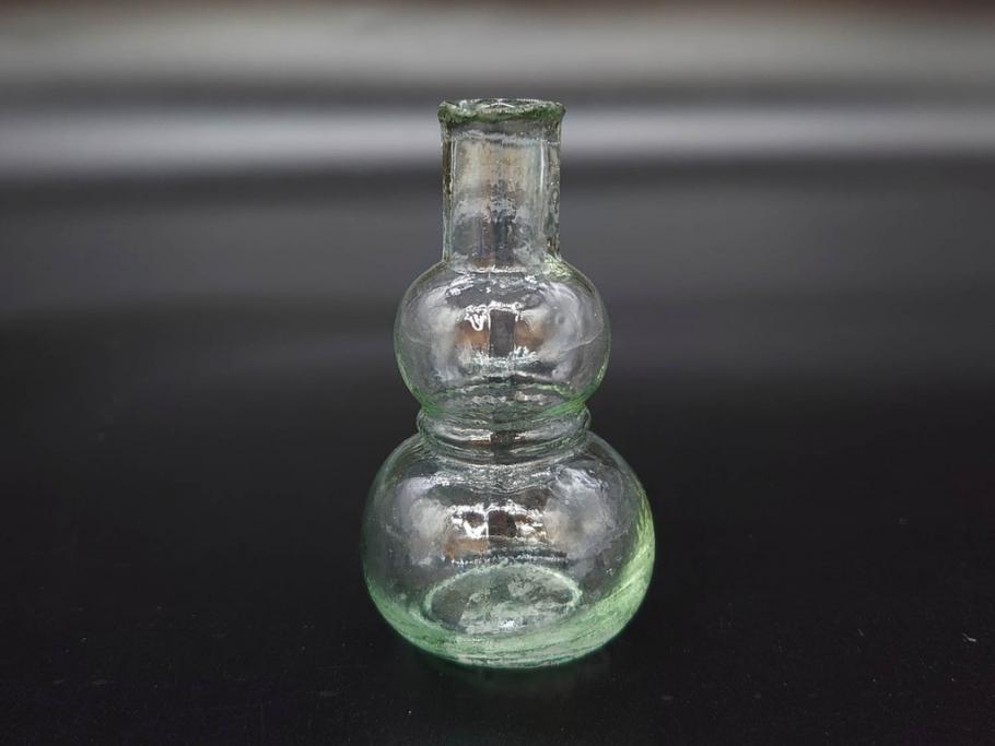 戦前　当時物　瓢箪型　気泡や絶妙なフォルムが味わいのあるニッキ水瓶5個セット(豆ガラス、ちびニッキ水、ガラス容器、駄菓子屋ビン、ペロペロ、レトロガラス、一輪挿し、ひょうたん)(R-077059)