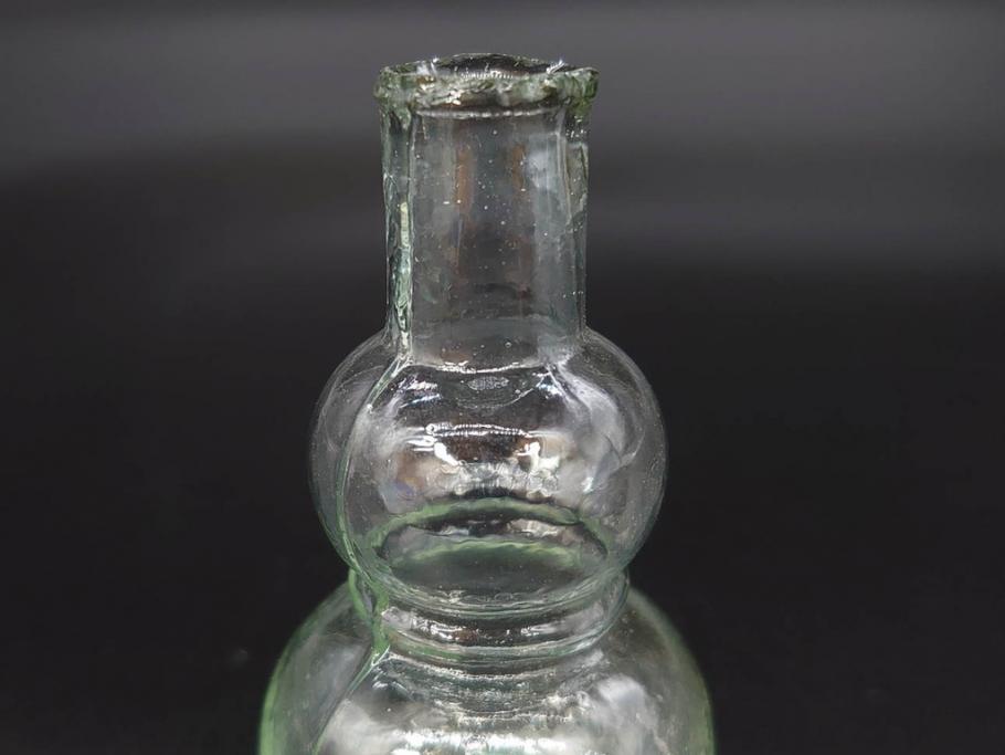 戦前　当時物　瓢箪型　気泡や絶妙なフォルムが味わいのあるニッキ水瓶5個セット(豆ガラス、ちびニッキ水、ガラス容器、駄菓子屋ビン、ペロペロ、レトロガラス、一輪挿し、ひょうたん)(R-077059)
