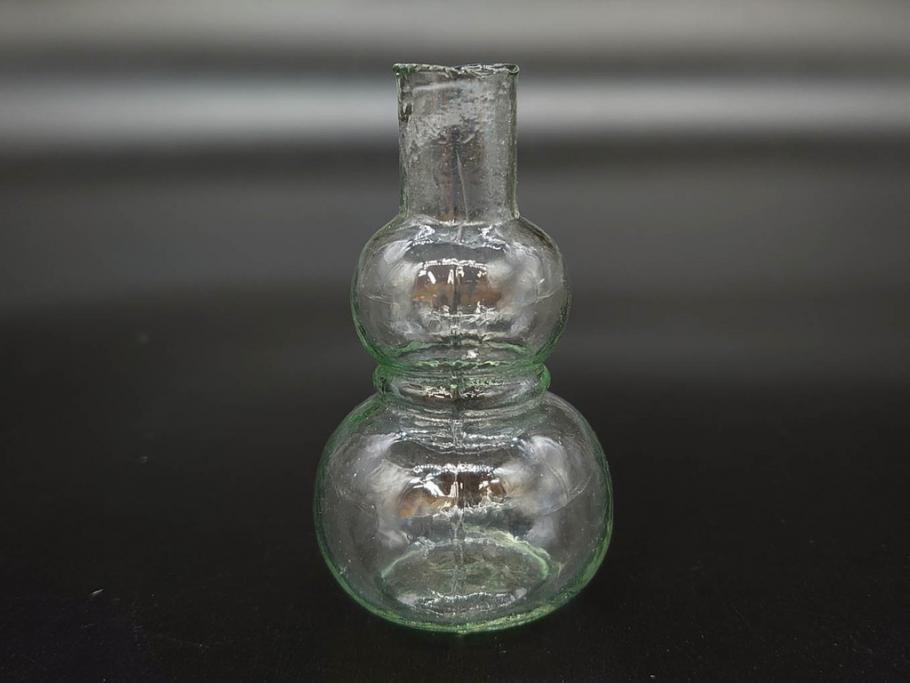 戦前　当時物　瓢箪型　気泡や絶妙なフォルムが味わいのあるニッキ水瓶5個セット(豆ガラス、ちびニッキ水、ガラス容器、駄菓子屋ビン、ペロペロ、レトロガラス、一輪挿し、ひょうたん)(R-077059)