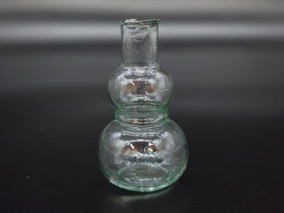戦前　当時物　瓢箪型　気泡や絶妙なフォルムが味わいのあるニッキ水瓶5個セット(豆ガラス、ちびニッキ水、ガラス容器、駄菓子屋ビン、ペロペロ、レトロガラス、一輪挿し、ひょうたん)(R-077059)