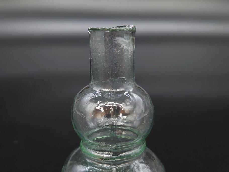 戦前　当時物　瓢箪型　気泡や絶妙なフォルムが味わいのあるニッキ水瓶5個セット(豆ガラス、ちびニッキ水、ガラス容器、駄菓子屋ビン、ペロペロ、レトロガラス、一輪挿し、ひょうたん)(R-077059)