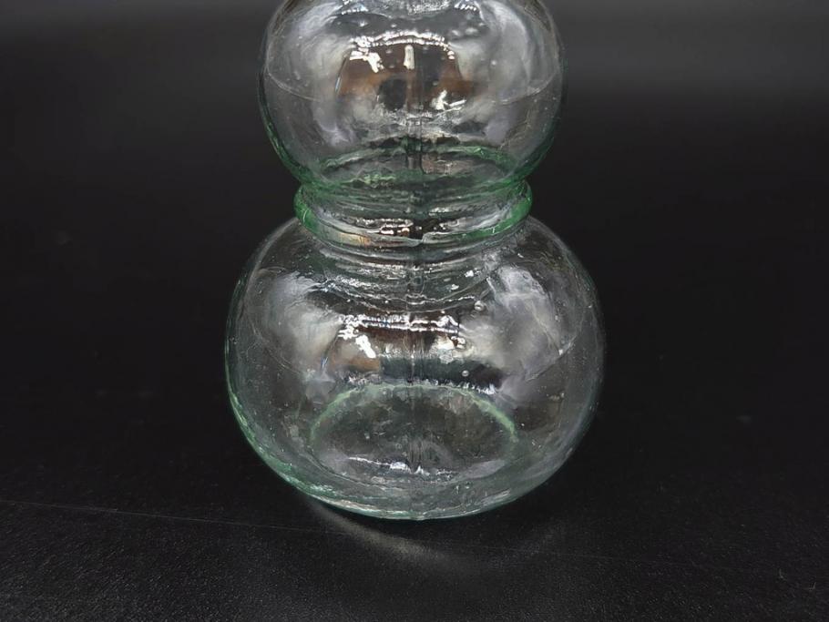 戦前　当時物　瓢箪型　気泡や絶妙なフォルムが味わいのあるニッキ水瓶5個セット(豆ガラス、ちびニッキ水、ガラス容器、駄菓子屋ビン、ペロペロ、レトロガラス、一輪挿し、ひょうたん)(R-077059)