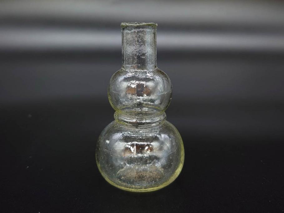 戦前　当時物　瓢箪型　気泡や絶妙なフォルムが味わいのあるニッキ水瓶5個セット(豆ガラス、ちびニッキ水、ガラス容器、駄菓子屋ビン、ペロペロ、レトロガラス、一輪挿し、ひょうたん)(R-077059)