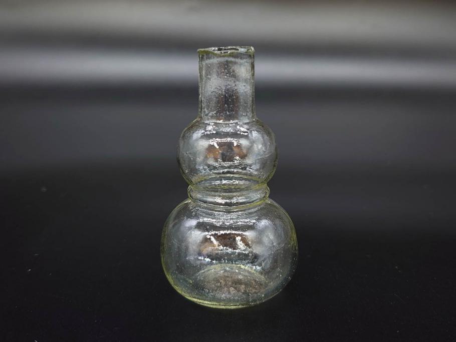 戦前　当時物　瓢箪型　気泡や絶妙なフォルムが味わいのあるニッキ水瓶5個セット(豆ガラス、ちびニッキ水、ガラス容器、駄菓子屋ビン、ペロペロ、レトロガラス、一輪挿し、ひょうたん)(R-077059)
