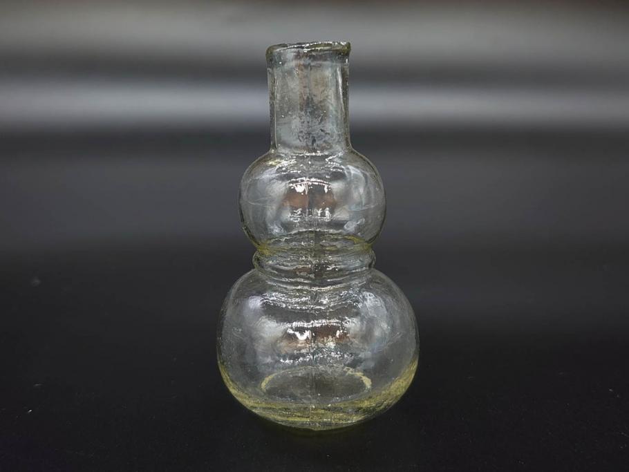 戦前　当時物　瓢箪型　気泡や絶妙なフォルムが味わいのあるニッキ水瓶5個セット(豆ガラス、ちびニッキ水、ガラス容器、駄菓子屋ビン、ペロペロ、レトロガラス、一輪挿し、ひょうたん)(R-077059)