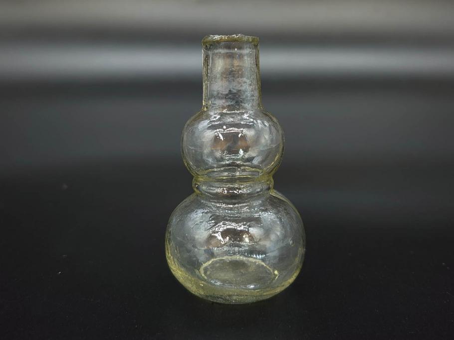戦前　当時物　瓢箪型　気泡や絶妙なフォルムが味わいのあるニッキ水瓶5個セット(豆ガラス、ちびニッキ水、ガラス容器、駄菓子屋ビン、ペロペロ、レトロガラス、一輪挿し、ひょうたん)(R-077059)