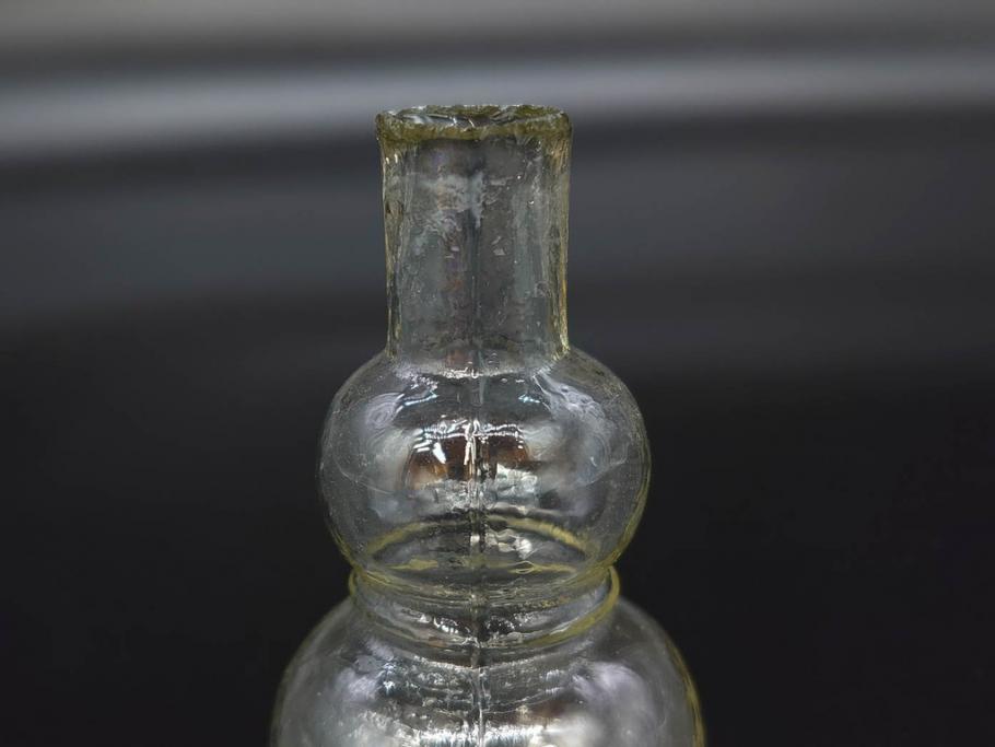 戦前　当時物　瓢箪型　気泡や絶妙なフォルムが味わいのあるニッキ水瓶5個セット(豆ガラス、ちびニッキ水、ガラス容器、駄菓子屋ビン、ペロペロ、レトロガラス、一輪挿し、ひょうたん)(R-077059)