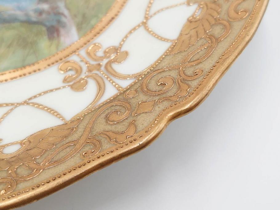 明治～大正期　オールドノリタケ　NORITAKE　金彩　金盛　ハンドペイント　雉　蝶　丁寧に施された装飾が日常に彩りと品格を添えるプレート2枚セット(ちょう、鳥、キジ、取手付、大皿、中皿、洋食器)(R-083568)