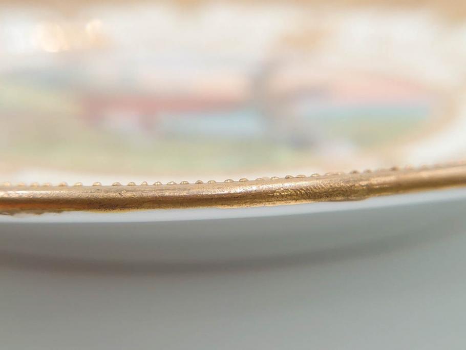 明治～大正期　オールドノリタケ　NORITAKE　金彩　金盛　ハンドペイント　雉　蝶　丁寧に施された装飾が日常に彩りと品格を添えるプレート2枚セット(ちょう、鳥、キジ、取手付、大皿、中皿、洋食器)(R-083568)